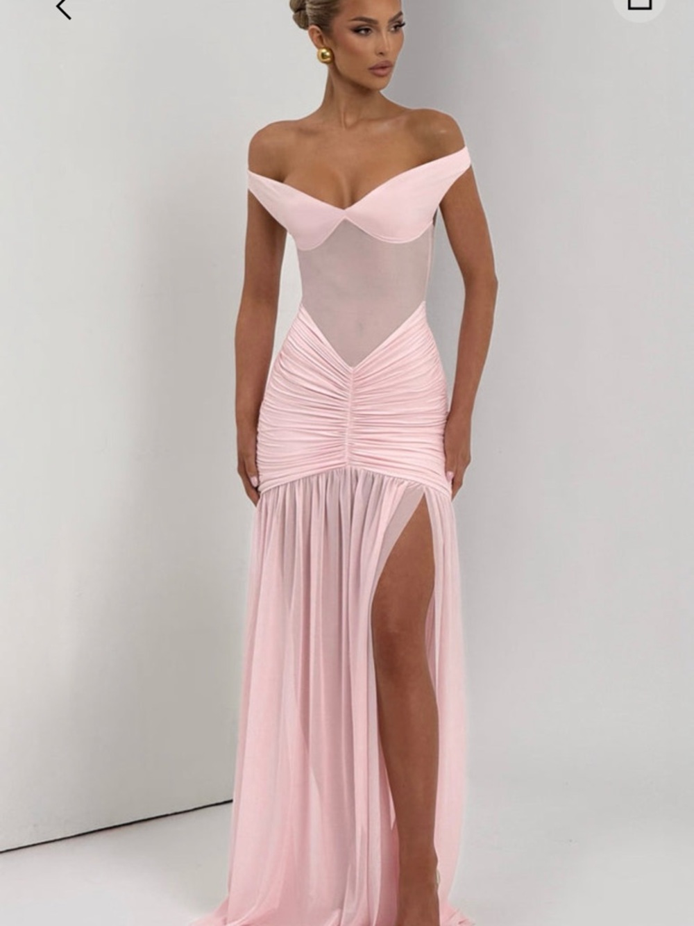 Alaia maxi dress Elegant Off-Shoulder Blush Pink Ruched Gown